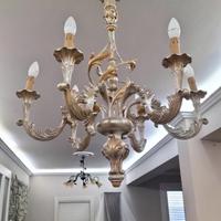 coppia di lampadari in legno stile barocco 