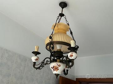 Lampadario ceramica vetro vintage beige