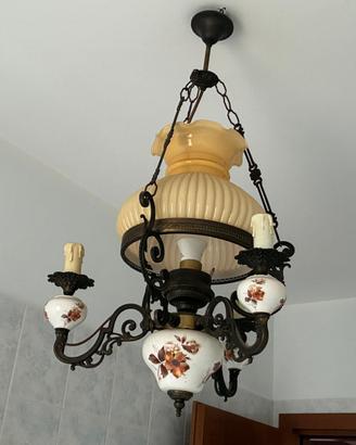 Lampadario ceramica vetro vintage beige
