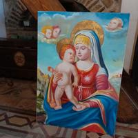 quadro madonna con bambino, doratura,olio su tela 