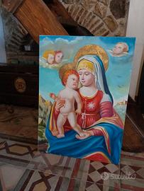 quadro madonna con bambino, doratura,olio su tela 
