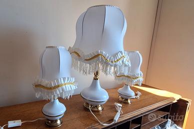 Set 3 lampade vintage bianche dorate con frange