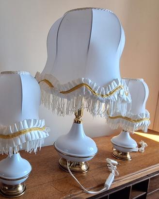 Set 3 lampade vintage bianche dorate con frange