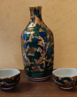 Set Sake giapponese vintage Kutani Mokubei origina