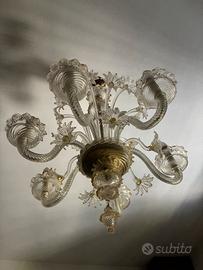Lampadario vetro di Murano e oro zecchino