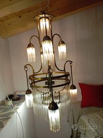 Lampadario vintage in vetro di murano e ottone
