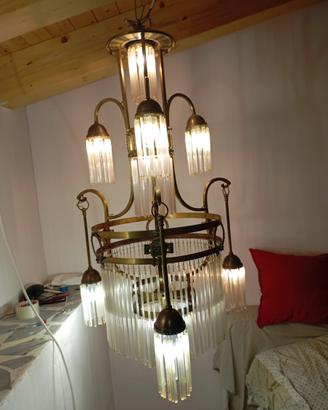 Lampadario vintage in vetro di murano e ottone