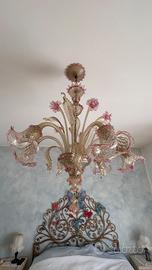 Lampadario Murano vintage, fiori e foglie in vetro