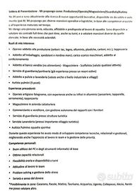 Produzione/Magazziniere/Assistente/Guardiola/Autis