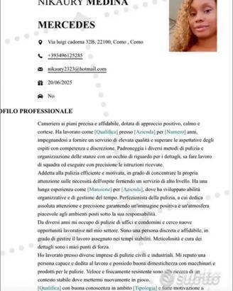 Pulizia ,cameriera al piano ,pulizia ,baby-sitter
