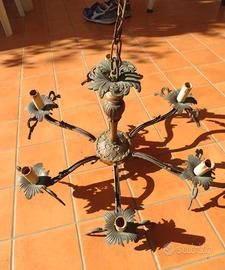 Lampadario Vintage a 6 Luci in Fusione di Ottone