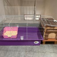 Gabbia per conigli/gatti con casetta in legno