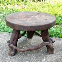 Piccolo Antico Tavolino Sgabello Legno Vintage 