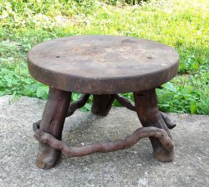 Piccolo Antico Tavolino Sgabello Legno Vintage 