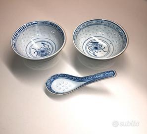 Due ciotole con cucchiaio - porcellana - Cina