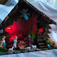capanna presepe con pers. illuminato artigian