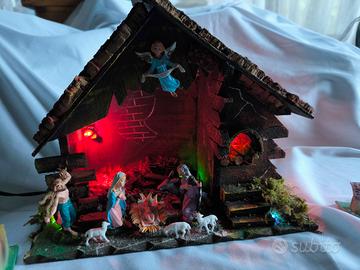 capanna presepe con pers. illuminato artigian