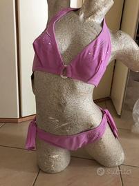 Costume Bikini Triangolo lilla con pietre grigie