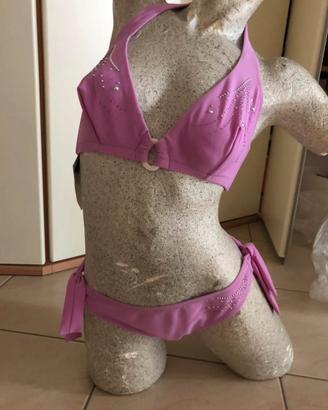 Costume Bikini Triangolo lilla con pietre grigie