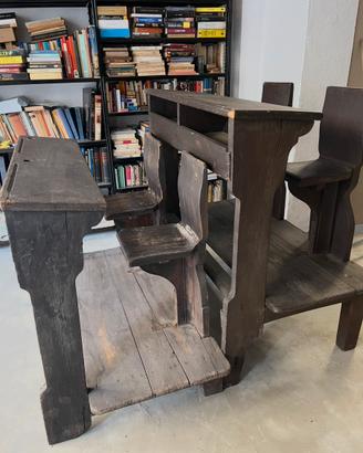 Antico Banco da Scuola Doppio in Legno