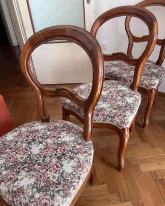 4 sedie Luigi Filippo in noce con seduta imbottita