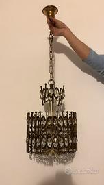 Lampadario Vintage in Ottone e Cristalli