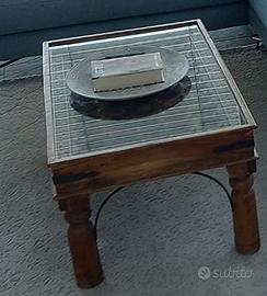 Tavolino salotto in stile indiano con piano vetro