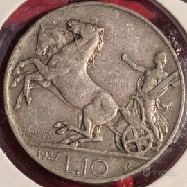 10 Lire Biga 1927 Due Rosette Regno D'Italia