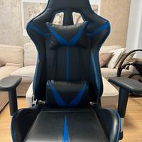 Sedia ufficio o gaming blu e nera ergonomica