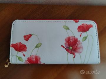 Portafoglio donna bianco con stampa papaveri,nuovo
