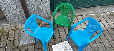 3 sedia in plastica per bambini blu verde