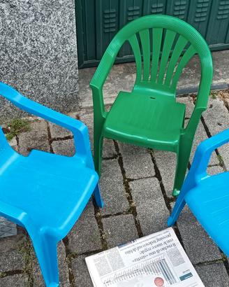 3 sedia in plastica per bambini blu verde