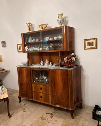 Credenza vetrina d'epoca anni '40/'50 legno e marm