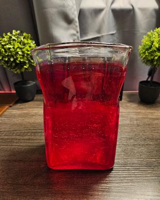 Vaso Vintage Vetro Soffiato Rosso Quadrato Anni 70