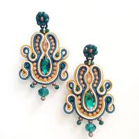orecchini pendenti soutache verdi e senape