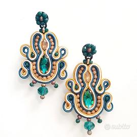 orecchini pendenti soutache verdi e senape