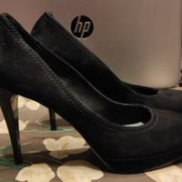 -Scarpe décolleté nere in camoscio con plateau 41