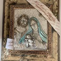 Quadro Sacra Famiglia argento bilaminato con corni