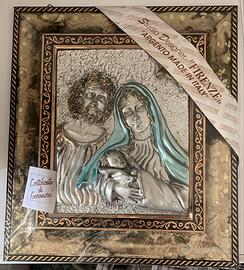 Quadro Sacra Famiglia argento bilaminato con corni