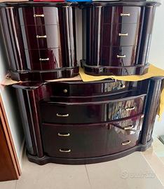 Armadio mogano 5 ante + mobili, comodini, poltrona