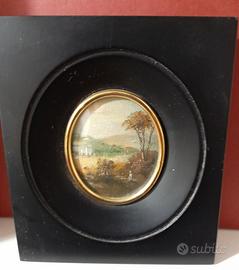 QUADRETTO ANTICO DIPINTO A MANO, MINIATURA CORNICE
