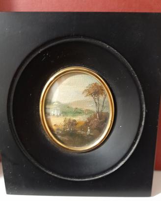 QUADRETTO ANTICO DIPINTO A MANO, MINIATURA CORNICE