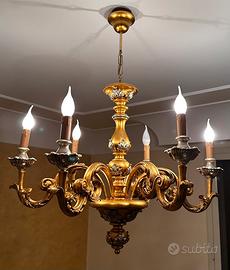 Lampadario legno artistico classico 6 luci