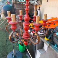 lampadario ferro battuto legno