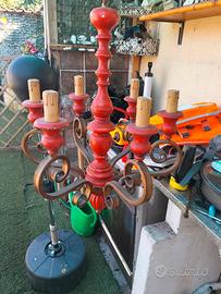 lampadario ferro battuto legno