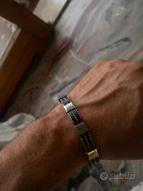 Braccialetto Uomo Acciaio r Caucciu Nero
