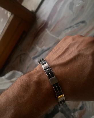 Braccialetto Uomo Acciaio r Caucciu Nero