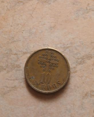 Moneta da 10 escudos portoghesi dell'anno 1990.
