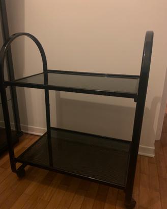 Carrello bar vintage in metallo nero e vetro