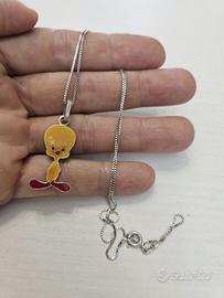 Collana  arg 925 + ciondolo TITTI vintage arg 800